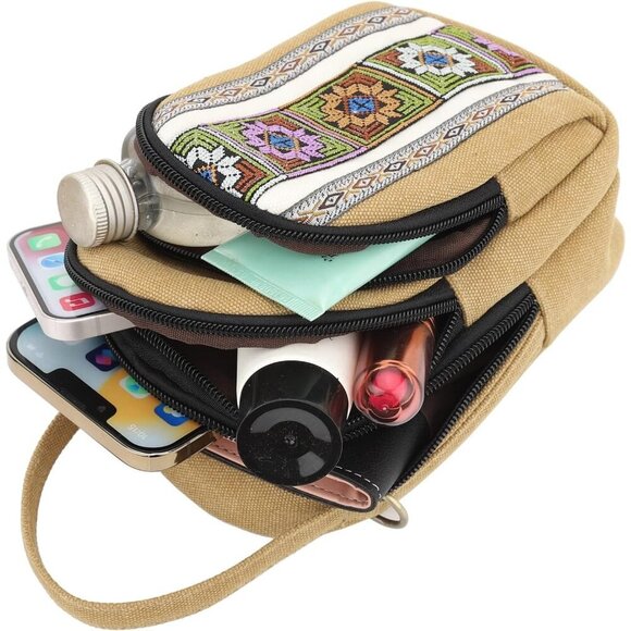 Women's S3 Brown Vintage Embroidered Cute Mini Cross Body Bag Small Handbag - Picture 5 of 5